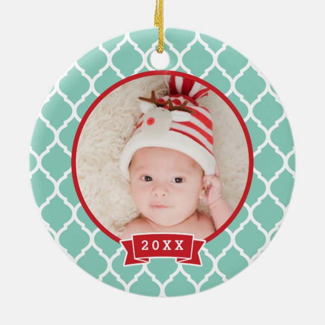 First Christmas Monogram Photo Holiday Ornament (Back)