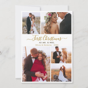 First Christmas Mr and Mrs 5 Photo Christmas Holiday Card