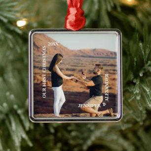 First Christmas Mr and Mrs Couple Photo Metal Tree Decoration