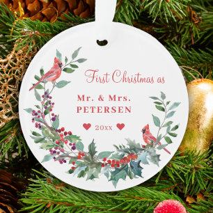 First Christmas Mr and Mrs floral elegant rustic Ornament