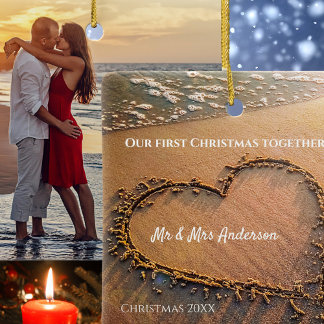 First Christmas Mr and Mrs Photo Beach Ceramic Ornament