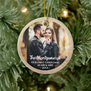 First Christmas Mr and Mrs Photo Ceramic Tree Decoration