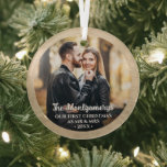 First Christmas Mr and Mrs Photo Glass Ornament<br><div class="desc">Our First Christmas, your names and your favourite photo on a round glass ornament. Create Christmas tree ornaments for yourself or give as a gift to family, friends, parents and grandparents! **TIP: We suggest you crop your photo to a square before uploading to ensure you're centred on the ornament (leave...</div>