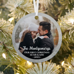 First Christmas Mr and Mrs Photo Metal Tree Decoration