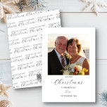 First Christmas Mr and Mrs Simple Square Photo Holiday Card<br><div class="desc">For your first Christmas as a married couple, it's your one and only opportunity to send wedding photo cards. This simple design with elegant script showcases your favourite photo in a square shape. It is lettered with Our first Christmas Mr & Mrs. on the front and Have a Merry L...</div>