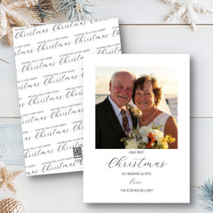 First Christmas Mr and Mrs Simple Square Photo Holiday Card