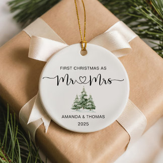 First Christmas Mr and Mrs Wedding Ceramic Tree Decoration