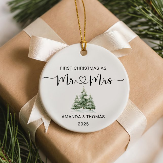 First Christmas Mr and Mrs Wedding Ceramic Tree Decoration (Creator Uploaded)