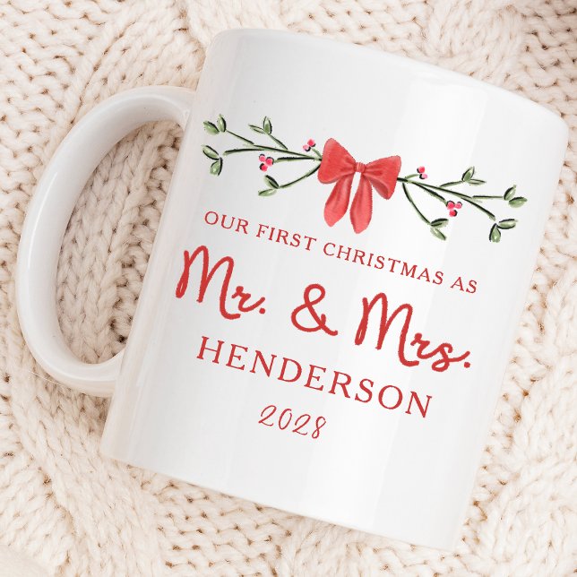 First Christmas Mr. & Mrs. Custom Newlywed Holiday Coffee Mug (Celebrate your first Christmas as Mr. & Mrs. with a cozy, personalized holiday mug!)