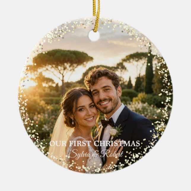 First Christmas Mr Mrs Custom Photo  Ceramic Tree Decoration (Front)