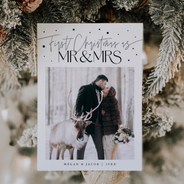 First Christmas Mr Mrs Newlywed Photo White Holiday Card (Creator Uploaded)