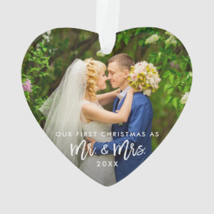 First Christmas Mr. & Mrs. Photo Brush Script Ornament