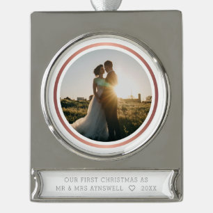 First Christmas Mr & Mrs Photo Elegant Silver Plated Banner Ornament