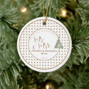First Christmas Mr & Mrs   Watercolor Tree Ceramic Tree Decoration