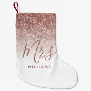 First Christmas Mrs Personalized Rose Gold Glitter Small Christmas Stocking
