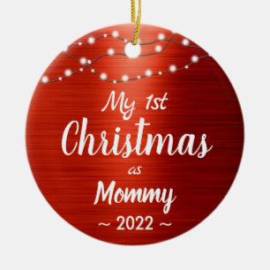 First Christmas Mummy String Lights Name Photo Ceramic Tree Decoration