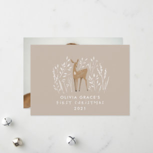 First Christmas natural reindeers delicate 1 photo Holiday Card
