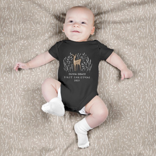 First Christmas natural reindeers delicate modern Baby Bodysuit (Creator Uploaded)