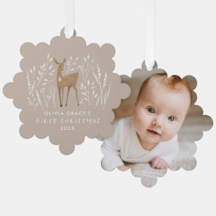 First Christmas natural reindeers elegant 1 photo Tree Decoration Card