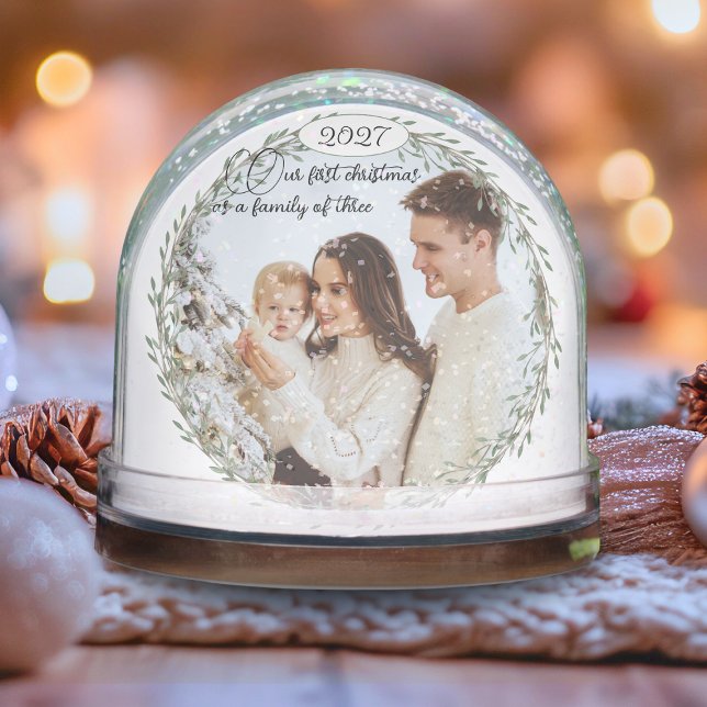 First Christmas new baby photo family of three Snowglobe (Creator Uploaded)