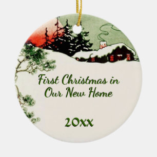 First Christmas New Home Country Christmas Cabin Ceramic Tree Decoration