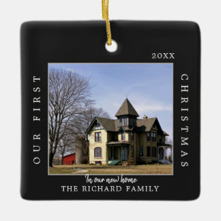 First Christmas New Home Custom Black Photo Ceramic Ornament