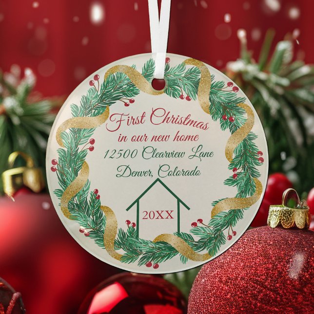 First Christmas New Home Elegant Personalised Year Glass Tree Decoration (Creator Uploaded)