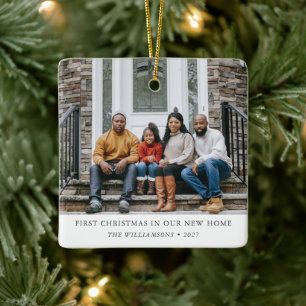 First Christmas New Home Personalised Family Photo Ceramic Ornament