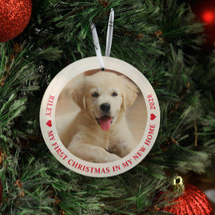 First Christmas New Home Puppy Dog Photo Glass Tree Decoration