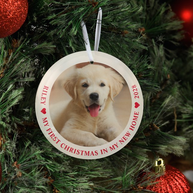 First Christmas New Home Puppy Dog Photo Glass Tree Decoration (Creator Uploaded)