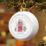First Christmas New Home Red Door Chic Plants Boho Ceramic Ball Christmas Ornament<br><div class="desc">We've moved watercolor red door moving home announcement ornament to inform your family and friends about your new home. This ornament features a watercolor red front door, red brick walls, two house plants on each side of the door, and the house number on the door. Add your new address details...</div>