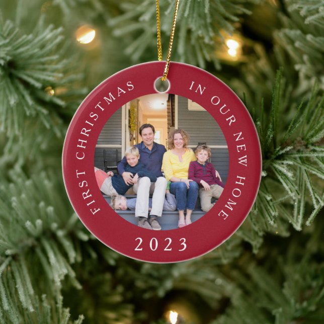 First Christmas New Home Red Photo Ceramic Tree Decoration (Tree)