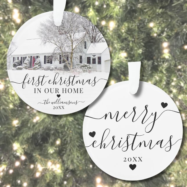 First Christmas New Home Script Photo Ornament (First Christmas New Home Photo Ornament)