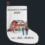 First Christmas Newlyweds Country Barn Winter Small Christmas Stocking<br><div class="desc">This design was created though digital art. It may be personalised in the area provided or customising by changing the photo or added your own words. Contact me at colorflowcreations@gmail.com if you with to have this design on another product or to change the number, gender or hair colour of the...</div>