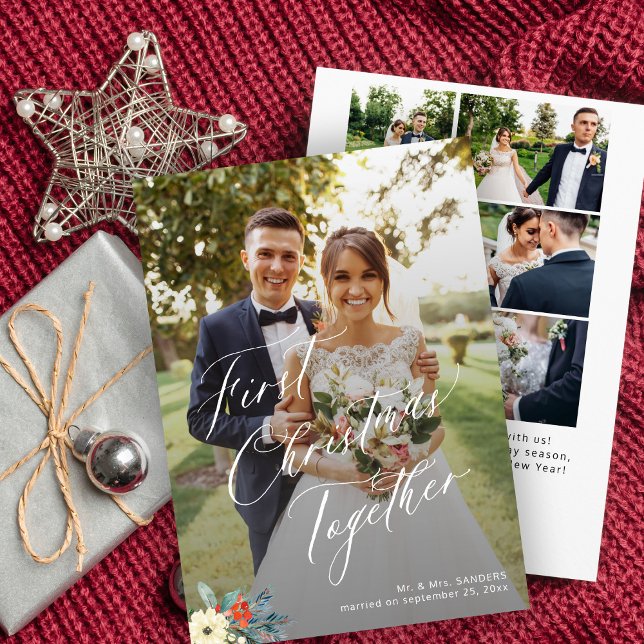 First Christmas newlyweds multi photo wedding Holiday Card (Creator Uploaded)