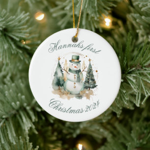 First Christmas novelty green Santa Ceramic Tree Decoration