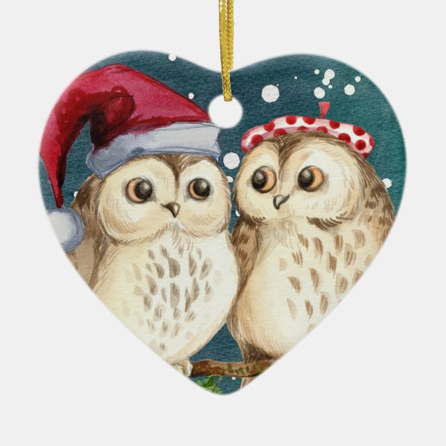 First Christmas Owls Ceramic Ornament (Front)