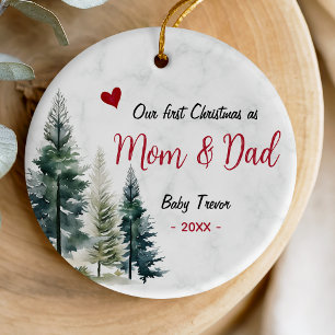 first christmas parents, mum and dad ornament, red ceramic tree decoration