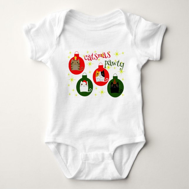 First Christmas Party Cat  Baby Bodysuit (Front)
