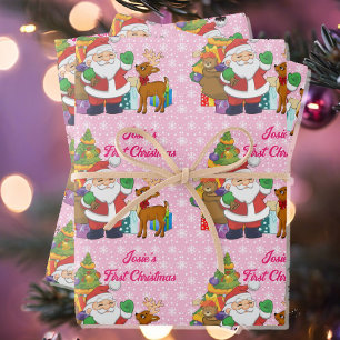 First Christmas Personalise Child's Name Santa 3 Wrapping Paper Sheet
