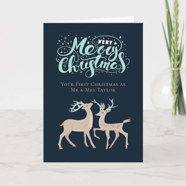 First Christmas Personalised Deer Christmas Holiday Card (Front)