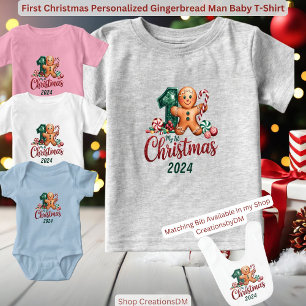 First Christmas Personalised Gingerbread Man Baby T-Shirt