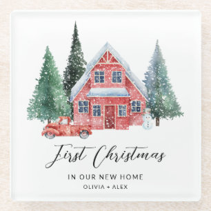 First Christmas Personalised keepsake New Home Gif Glass Coaster