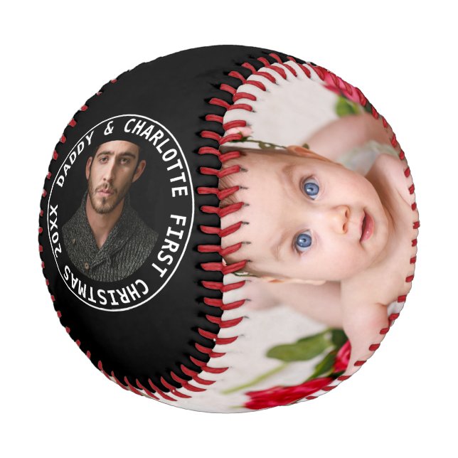 First Christmas Personalised One Of A Kind Photo Baseball (Angled)