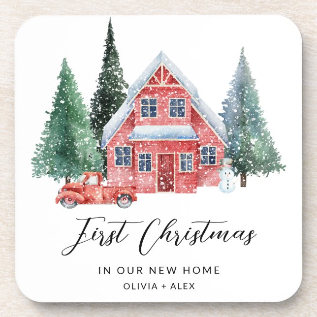 First Christmas Personalised Ornament New Home Gif Coaster (Front)