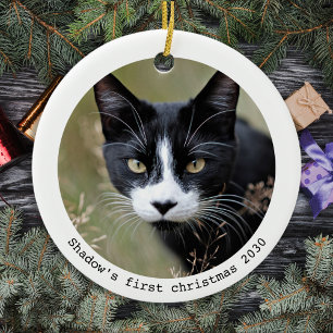 First Christmas Personalised Pet Cat Kitten Photo Ceramic Tree Decoration