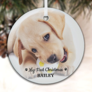 First Christmas Personalised Pet Puppy Photo Dog Glass Tree Decoration