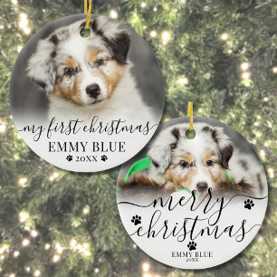 First Christmas Personalised Puppy Dog Photo Ceramic Tree Decoration