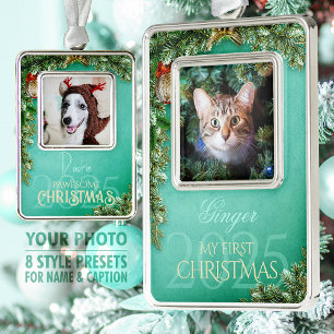 First Christmas Pet Photo Keepsake, Mint Decor - Silver Plated Framed Ornament
