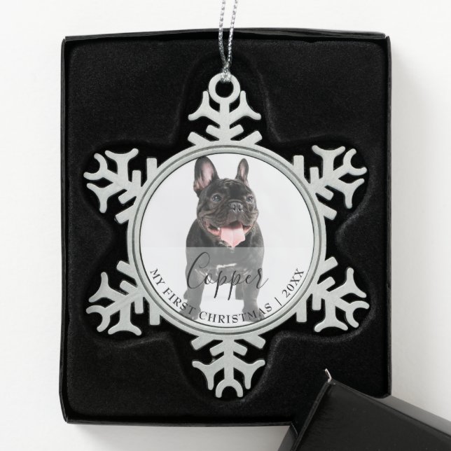 First Christmas Pet Photo Script Name Ornament (Box)